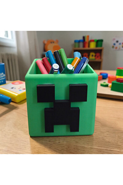 SYBLON3D Minecraft Creeper Kalemlik | 3D Baskı Çocuk Kalem Kutusu | Masa Düze...