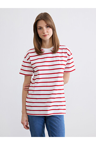 LC Waikiki YK PLUS LCW Comfort Γυναικείο T-Shirt με ριγέ λαιμόκοψη