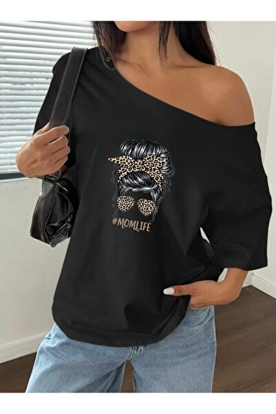 FUFLUNS ΓΥΝΑΙΚΕΙΟ ΜΠΛΟΥΖΑΚΙ ΜΕ ΣΤΑΜΠΑ "MOM LIFE " ΥΠΕΡΜΕΓΕΘΕΣ ΜΕ ΛΑΜΠΡΟ ΛΑΙΜΟ