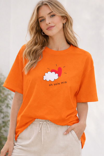 ArtYus Oh Sole Mio Heart Printed Unisex Oversize T-Shirt – Cotton Crew Neck T...