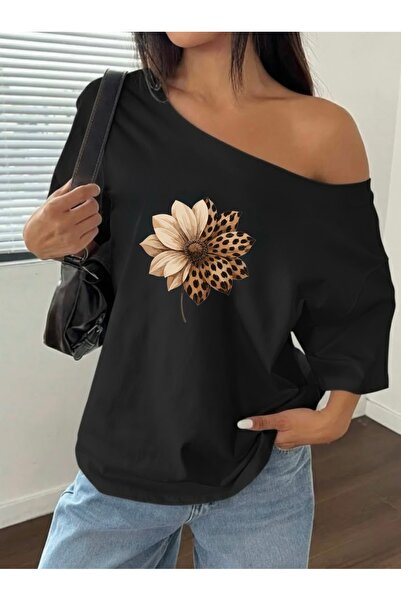 FUFLUNS ΓΥΝΑΙΚΕΙΟ T-SHIRT ΜΕ ΣΧΕΔΙΟ ΛΕΟΠΑΡΔΑΛΗΣ ΚΑΙ ΦΛΟΡΑΛ ΣΤΑΜΠΑ, OVERSIZE, ...