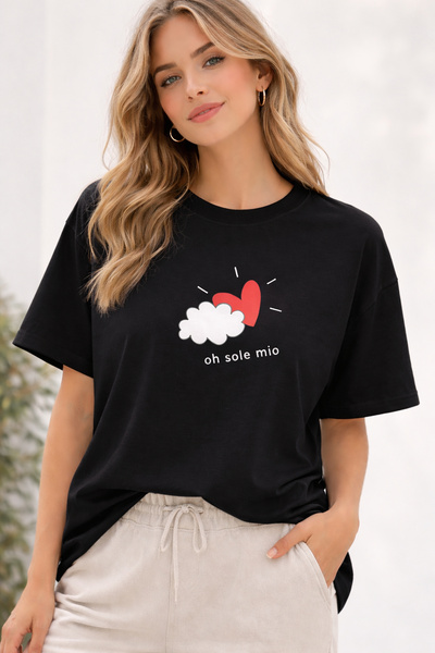 ArtYus Μπλουζάκι Unisex Oversize με στάμπα καρδιάς Oh Sole Mio – Βαμβακερό T-...