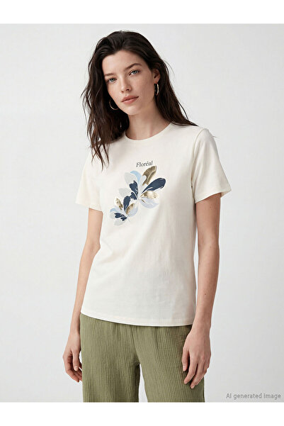 LC Waikiki Γυναικείο μπλουζάκι YK PLUS με στάμπα Crew Neck