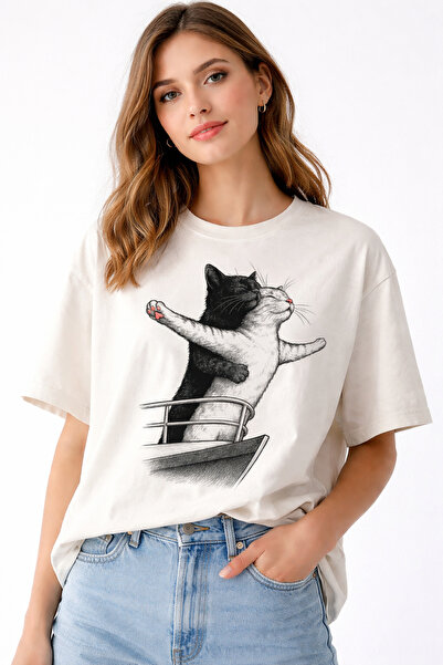 ArtYus Μπλουζάκι Unisex Oversize με στάμπα Cat Couple Titanic – Βαμβακερό T-S...