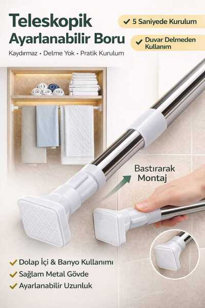bahe home 2 Metre DEV Teleskopik Askı Borusu Delmesiz Kurulum Kaydırmaz Süper...