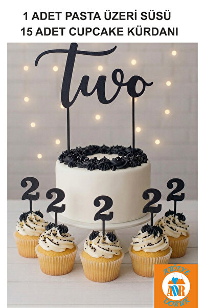 Atölye Doruk Black 2 Year Old Birthday Cake Decoration - Two Cake Lettering -...