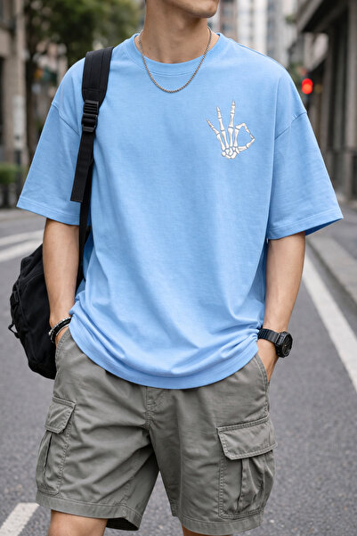 ArtYus Skeleton Hand Ok Printed Unisex Oversized T-Shirt – Cotton Crew Neck C...