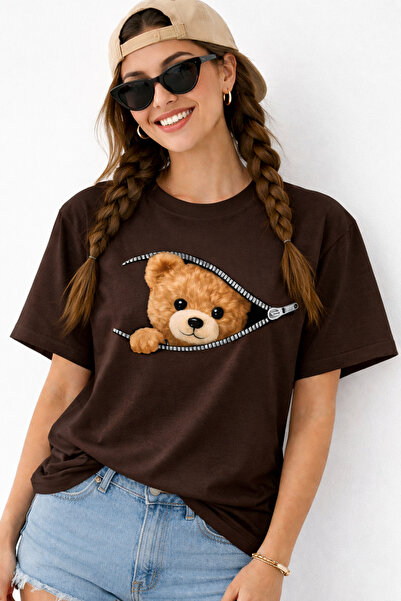 ArtYus Μπλουζάκι Unisex Oversize με στάμπα αρκουδάκι με φερμουάρ – Βαμβακερό ...