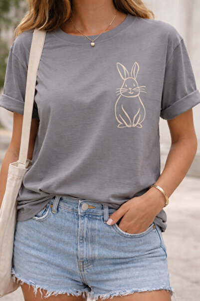 ArtYus Μπλουζάκι Unisex Oversize με στάμπα Minimal Rabbit – Βαμβακερό T-Shirt...