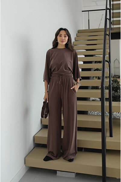 Havoş Brown Bat Sleeve Blouse Pants Set