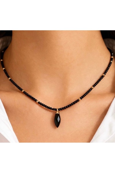 The Siyah Spinel Taşlı Altın Kaplama Kolye