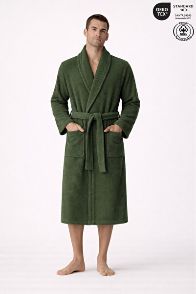 Ellaline Ανδρικό ριγέ μπουρνούζι 100% βαμβακερό με πιστοποίηση Σαλιάκα 1 τεμά...