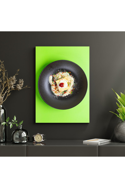 Bpestore Tablou Canvas Modern Gourmet - Desert Minimalist pe Fundal Verde Neo...