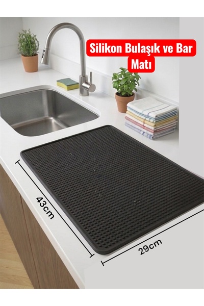 Dem Home Silikon Bar Mat 43x29 –Bulaşık Kurutma Matı Tezgahüstü Bulaşıklık Ta...