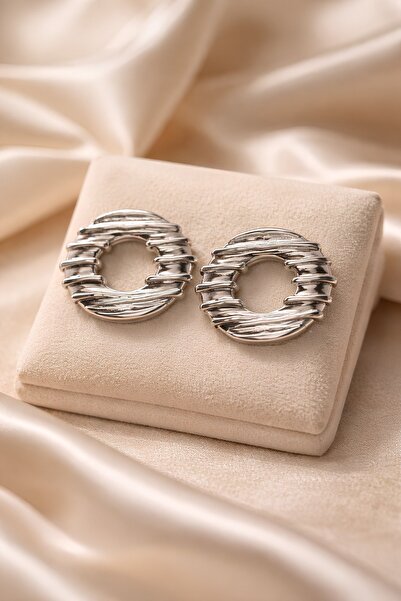 Lina Tia Women's Silver Lacquer Plated Embossed Circular Formed Earrings with...