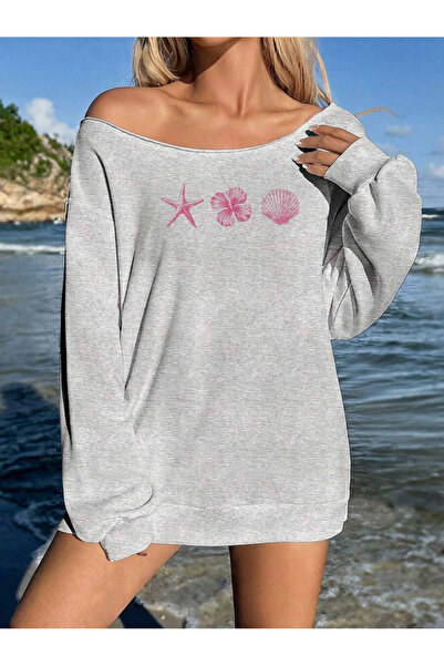 OVER HEAD Women's Starfish Printed Boat Neck Oversized Sweatshirt