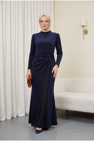 Modamorfo Βραδινό φόρεμα με ντραπέ μέση, διπλό στρώμα και λεπτομέρεια από δια...