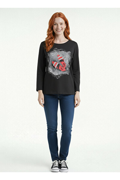 Neden Tekstil Γυναικεία μαύρη μακρυμάνικη μπλούζα με στάμπα