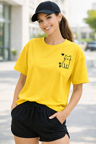 ArtYus Cute Cat & Paw Print Unisex Oversize T-Shirt – Cotton Crew Neck Casual...