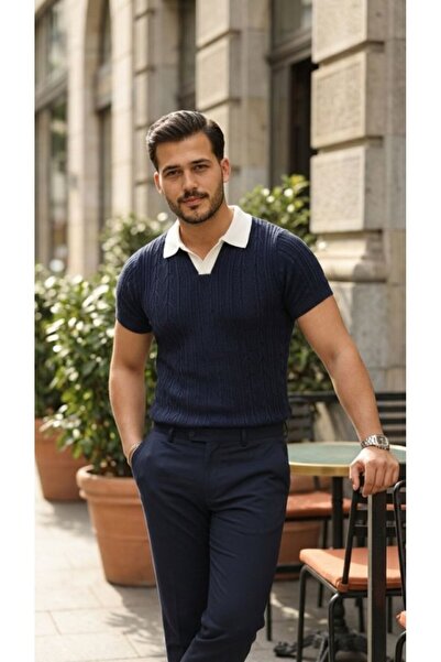 JANES Men's Patterned Short Sleeve Knitwear T-Shirt - 100% Cotton Acrylic