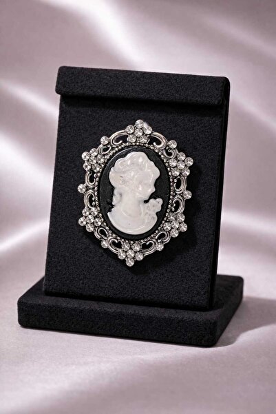 mdm style Vintage Cameo Broş – Taşlı Antik Görünümlü Klasik Kadın Yaka İğnesi