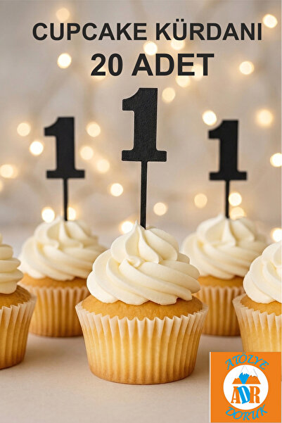 Atölye Doruk Black Number 1 Cupcake Toothpick - Baby 1 Year Old Birthday Cake...