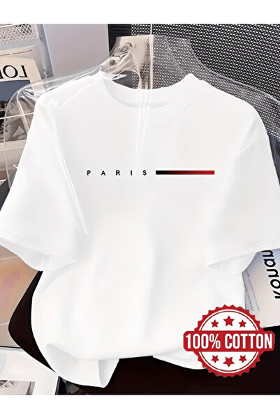 one button Paris Horizontal Syllable Printed Premium Oversize T-Shirt