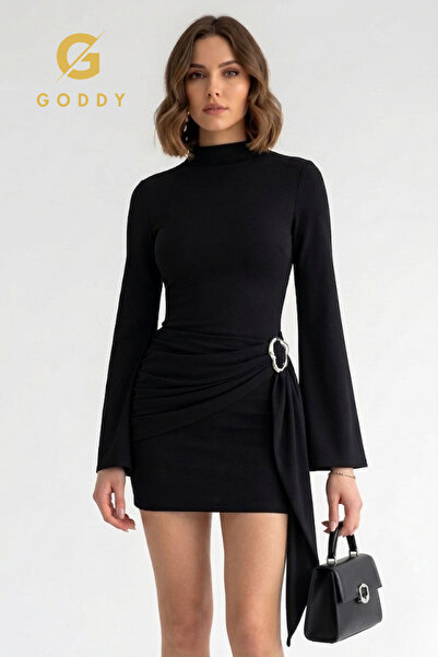 Goddy Black Women's Mock Neck Buckle Detailed Belted Shaping / Sculpting Mold...