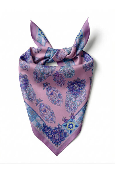 ostende Mor Mavi Pembe Çiçek Etnik Desenli Boyun Fular Bandana Çanta Bel Fula...