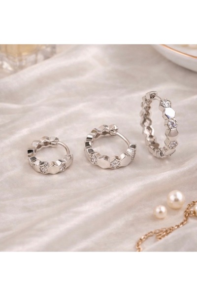 shinora.jewelry Silver 3-Piece Stone Hoop Earrings