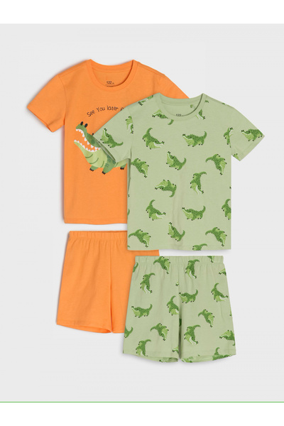 OEM Σετ 2 τεμαχίων καλοκαιρινές βαμβακερές πιτζάμες με κοντά μανίκια και σχέδ...