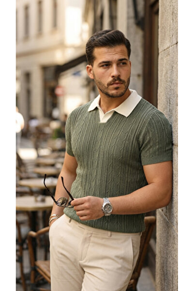 JANES Men's Patterned Short Sleeve Knitwear T-Shirt - 100% Cotton Acrylic