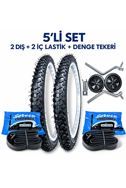 Servis 16 Jant Bisiklet Lastik Seti 5’li (2 Dış + 2 İç Lastik + Denge Tekeri)