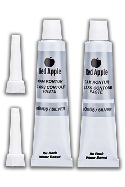 Artlantis Gümüş Gri Kontür Boyası 20 ml 2 Adet Red Aple Cam Vitray Boyası Kon...