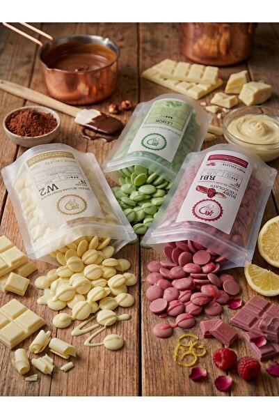 40 YIL ÇİKOLATA KAHVE Callebaut Kuvertür Pul Çikolata Seti 300 gr | Beyaz + L...