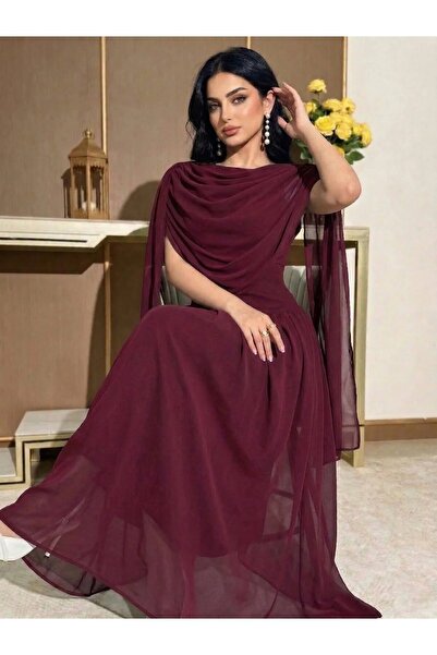 DVNA Dvna Burgundy Chiffon Maxi Dress
