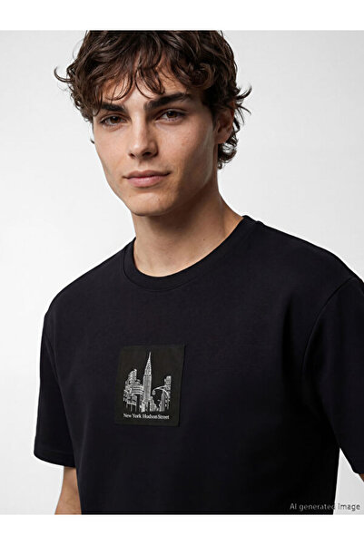 LC Waikiki Stylish Men's Loose Fit Zero Roba Collar New York Printed T-Shirt ...