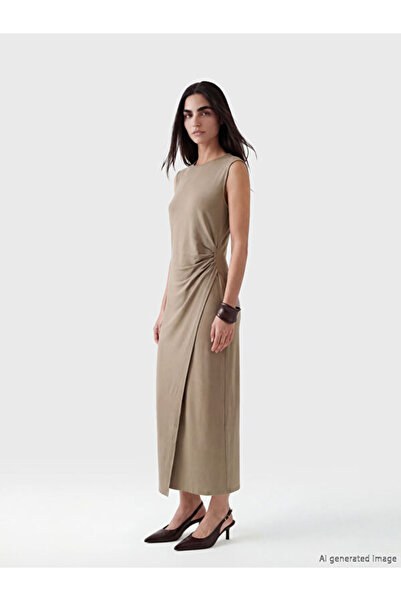 LC Waikiki Zero Roba Collar Gathered Slit Dress from Uzg Store for Style Enth...