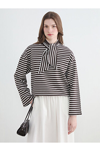 LC Waikiki Shawl Roba Collar Striped Women's Sweatshirt Tunic for Style Seeke...