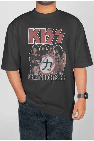 buzagi tasarım ürünleri Kiss Digital Print Oversize Unisex T-Shirt