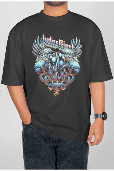 buzagi tasarım ürünleri Judas Priest Digital Print Oversize Unisex T-Shirt