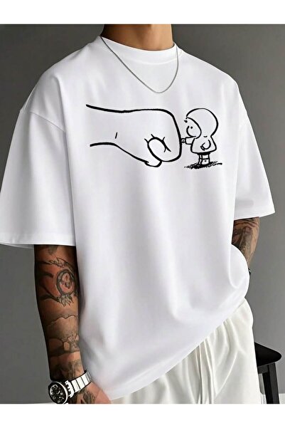 Joetsu Men's Printed Oversize Women'S/Men's Unisex White Tshirt