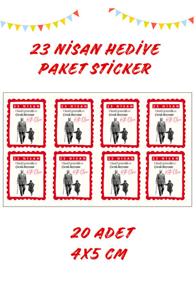 23 Nisan Çocuk Bayramı 20'li Atatürk Temalı Hediye Paketleme Etiketi / Sticker