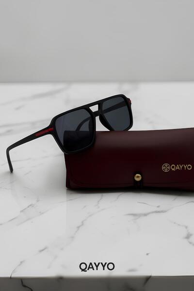 QAYYO Accessories نظارات شمسية كليو سوداء مستطيلة غير لامعة للجنسين بحماية من الأشعة فوق البنفسجية 400