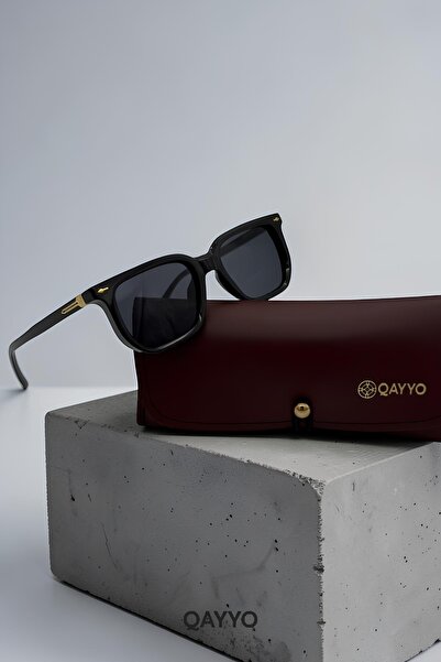 QAYYO Accessories Jack Metal Square Black Gold Frame Unisex Uv400 Sunglasses