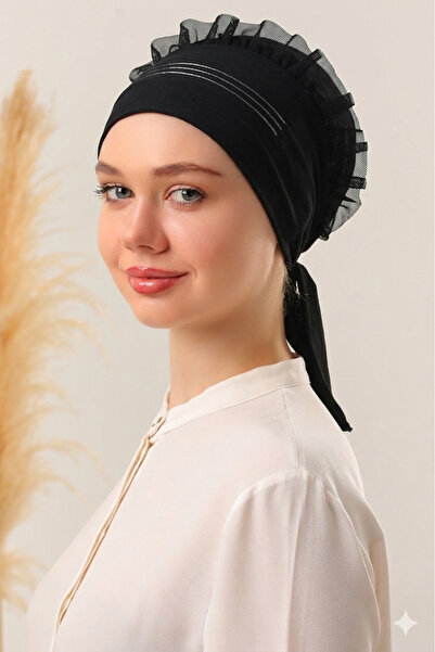 Melodi Scarf Çift Silikonlu Kaymayan Kaymaz Fırfırlı Bone - Eşarp Şal Başörtü Kaydırmayan Kaymaz Bantlı Bone