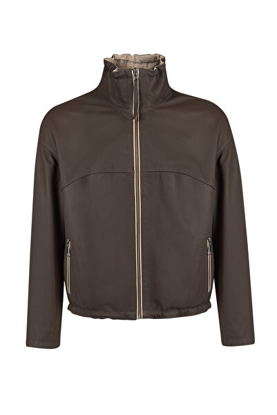 Derimod Arlin Women's Brown Double-Sided Oversize Leather Jacket 26Sgd5673Dn