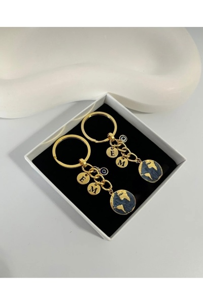 Elvia Atelier Dünya Anahtarlık Gold Renk Çift Anahtarlık (2 ADET)