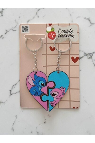 deryora Stitch ve Angel Temalı Puzzle Çift Anahtarlığı - Lilo Stitch Sevgili ...