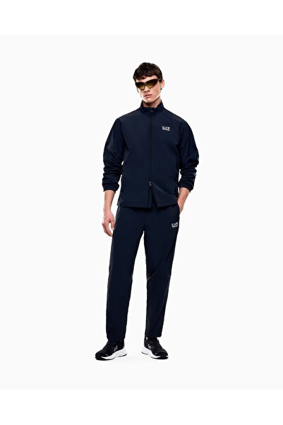 EA7 Men's Regular Fit Stand Collar Contrast Logo Patterned Straight Leg Navy ...